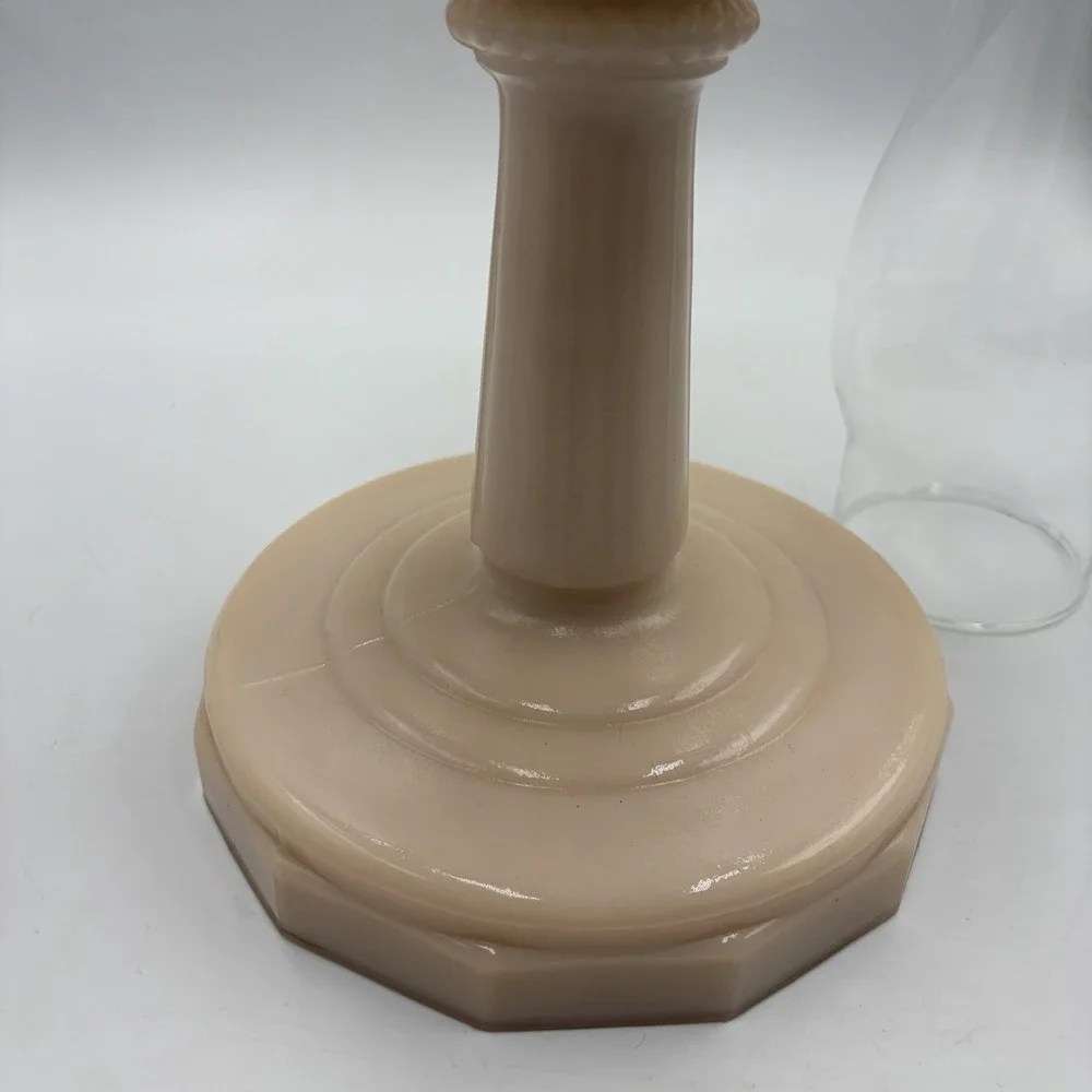 Vtg Aladdin Pink Alacite Uuranium Glass Oil Lamp Model B Tall Lincoln Drape Glow